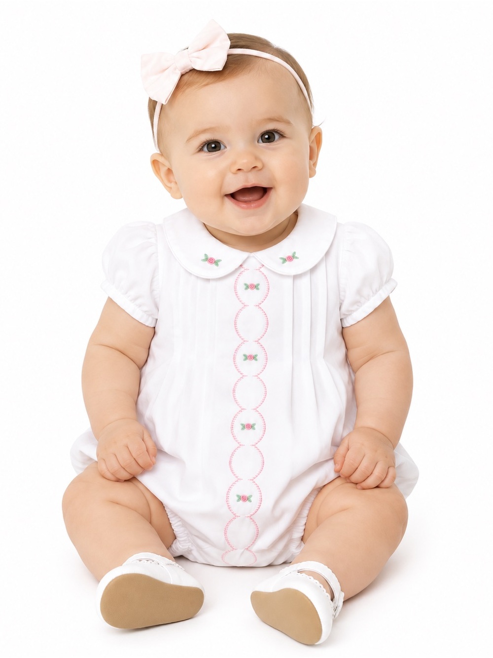 NWT Baby BlessingsClothing  White Embroidered Bubble Romper with Pink Accents